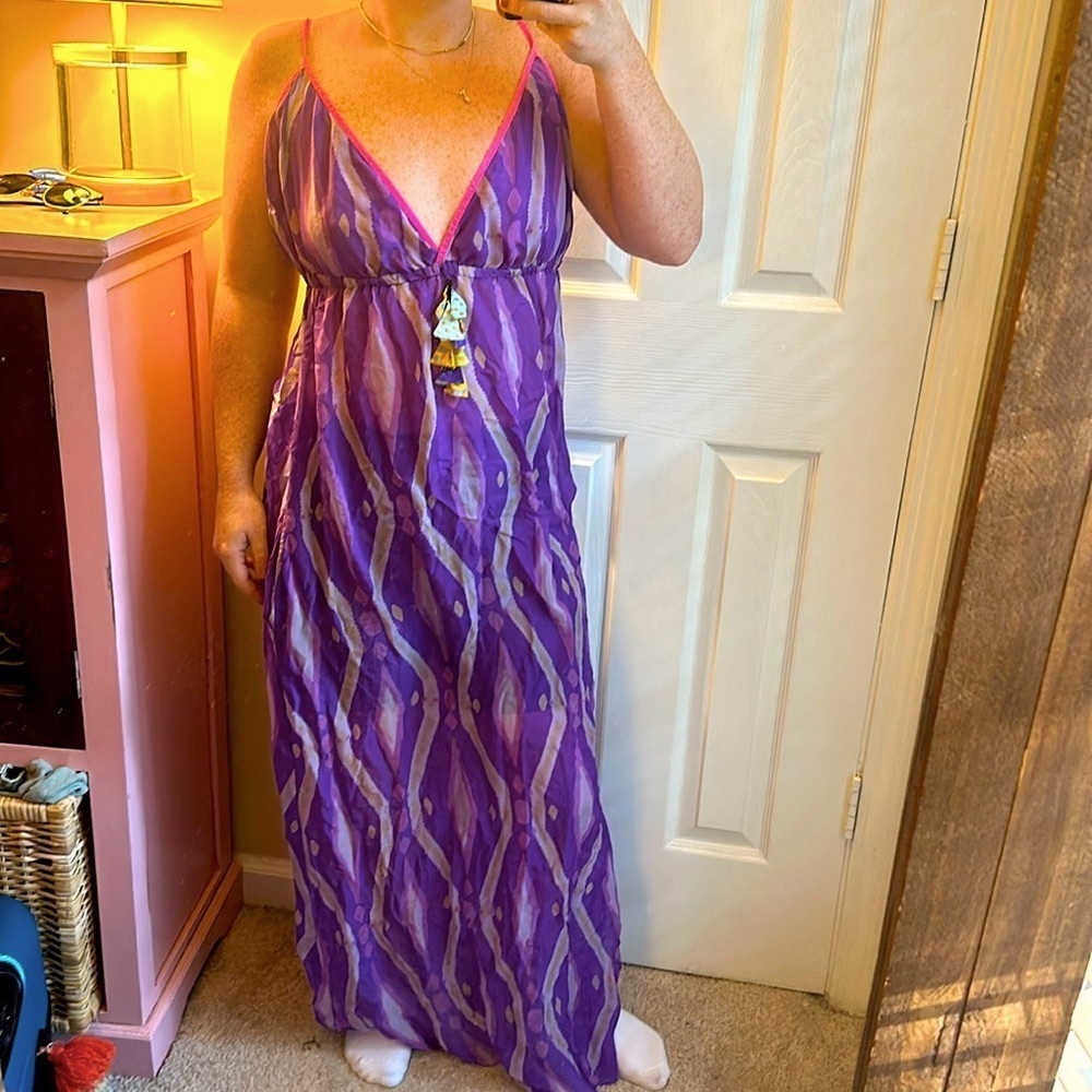 Purple & Pink Design Tassel Detail Maxi Dress